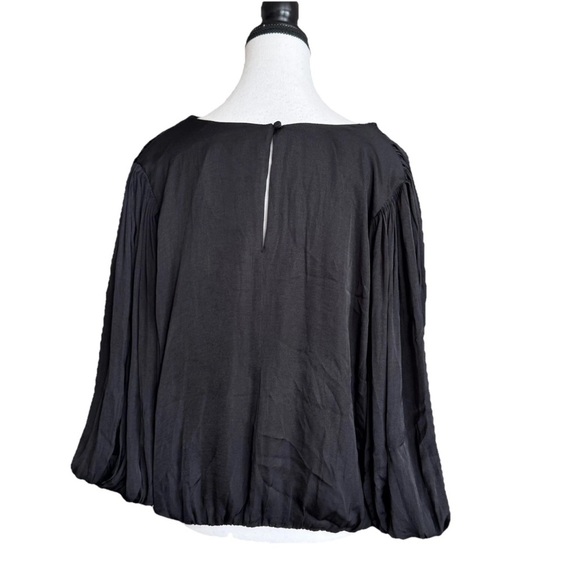 BANANA REPUBLIC $100 CROPPED WRAP PLEATED BLOUSE Black Balloon 3/4 Sleeves SZ XL - Picture 4 of 8